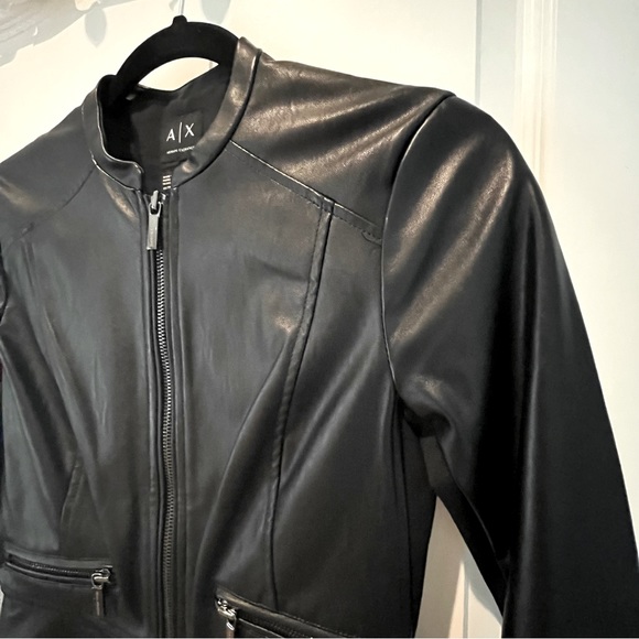 Armani Exchange Black Faux Leather Peplum Jacket Size XS - Picture 9 of 15